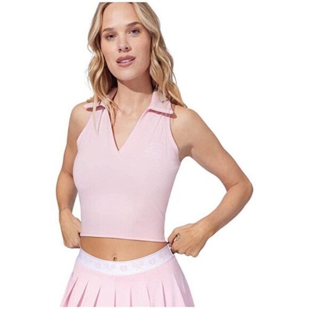 Eleven By Venus Williams Pink Sleeveless Polo Crop Top NWT $88 Retail